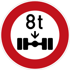Verkehrszeichen C20 Geschlossen für Fahrzeuge mit einer höheren Achslast  als auf dem Schild angegeben